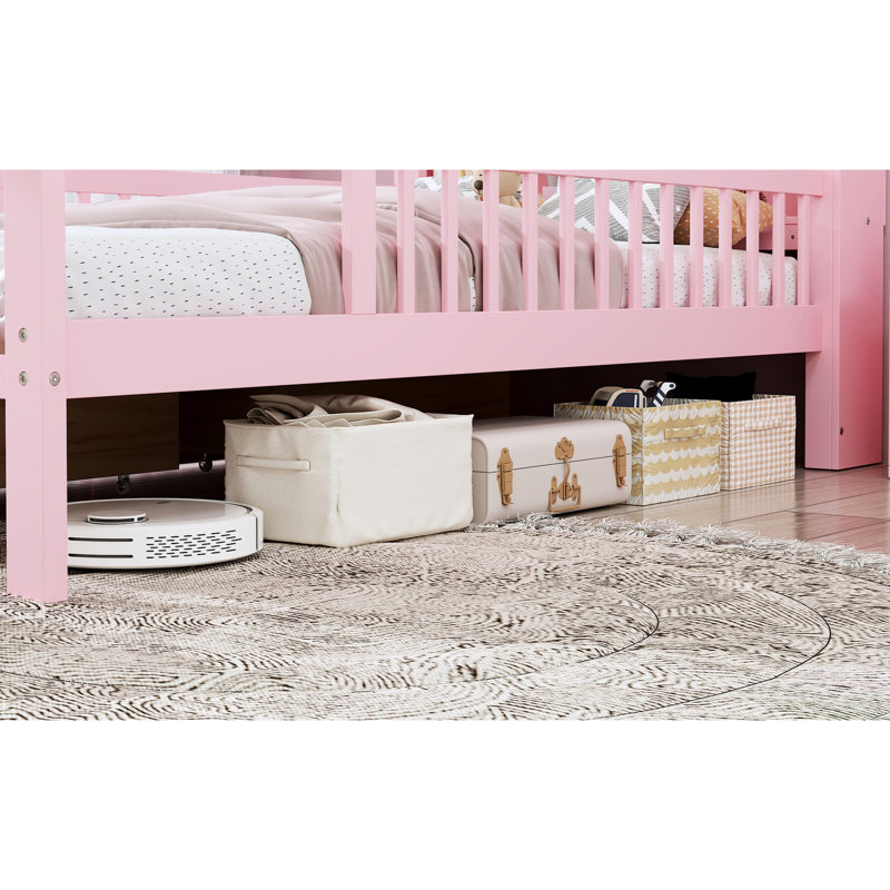 Lit simple taille rose avec coffre-fort et compartiments de rangement, Rose