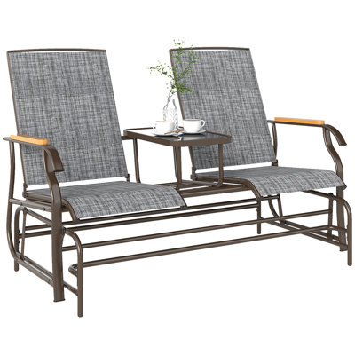 Banc-balancelle de terrasse 2 places avec table intégrée, structure en acier, gris