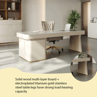 Bureau de table 70,87 po en granit de couleur crème de luxe simplifié