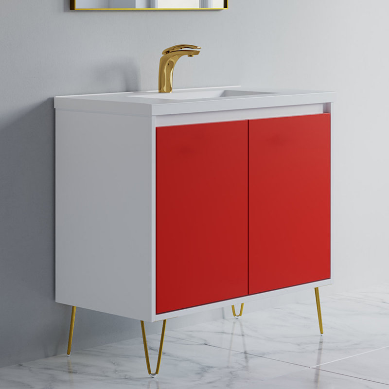 Meuble-lavabo simple l 36 po x P 18,1 po x H 32,2 po Franciscka, Rouge