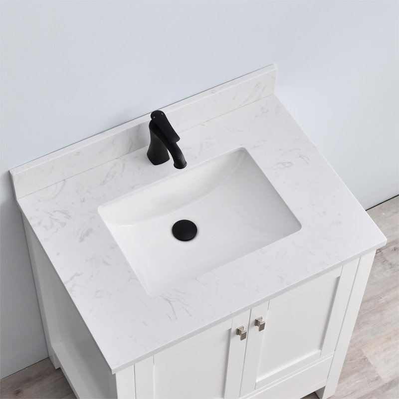 Plateau de meuble-lavabo simple en marbre 30 po avec lavabo - pour remplacement de meuble-lavabo, sans armoire