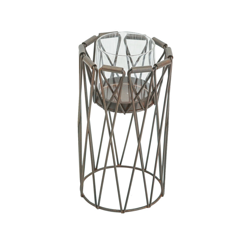 Porte-bougie pilier avec base en fer - 5,5 po x 5,5 po x 9,5 po - Rouille