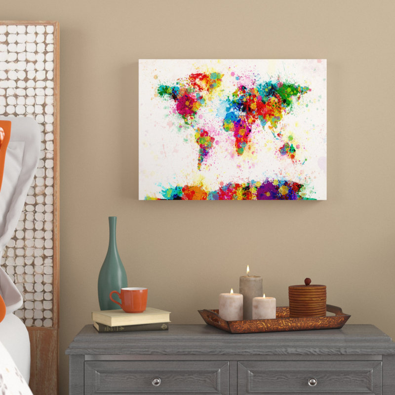 «World Map Splash» par Michael Tompsett, reproduction sur toile, H 30 po x l 47 po x P 2 po