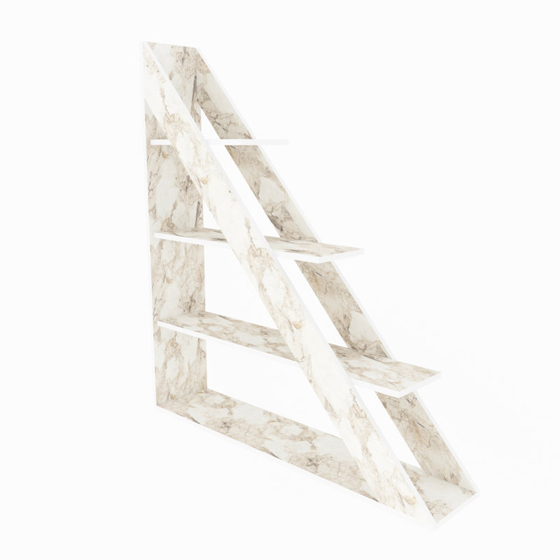 Basri Geometric Bookcase, White Marble