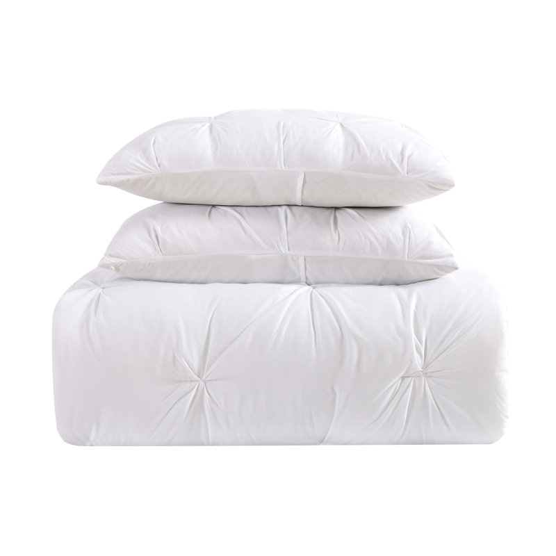 Solid Modern & Contemporary Comforter Set, Full/Queen Comforter + 2 Standard Shams, White