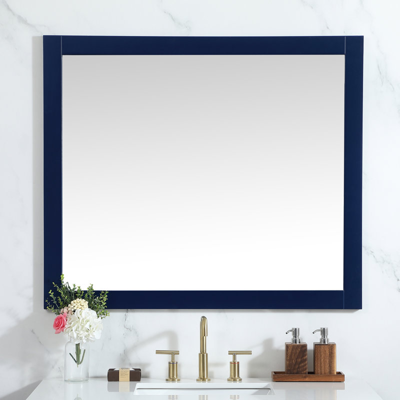 Rosenow Wood Flat Wall Mirror, Blue, 36'' H x 42'' W