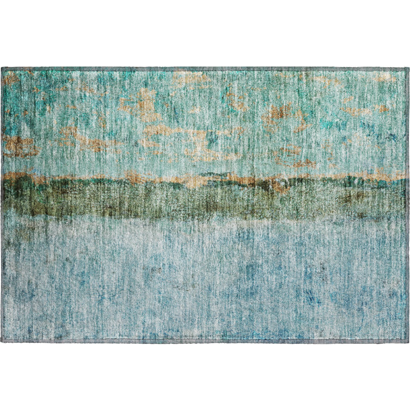 Premium Machine Washable Cerrito AMF605 Blue Rug, Rectangle 1'8" x 2'6"