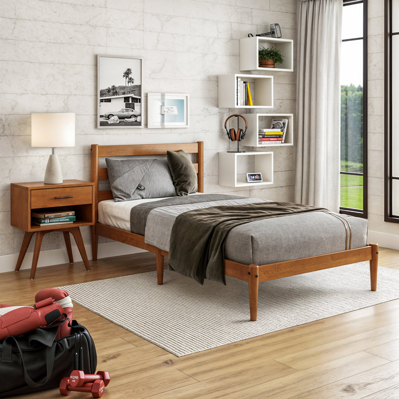 Lasher Solid Wood Slat Bed, Castanho, Twin