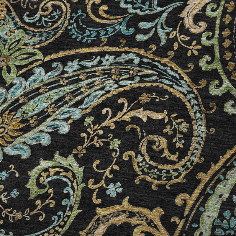 Addison Machine Washable Sherpa Paisley Throw Blanket, Black