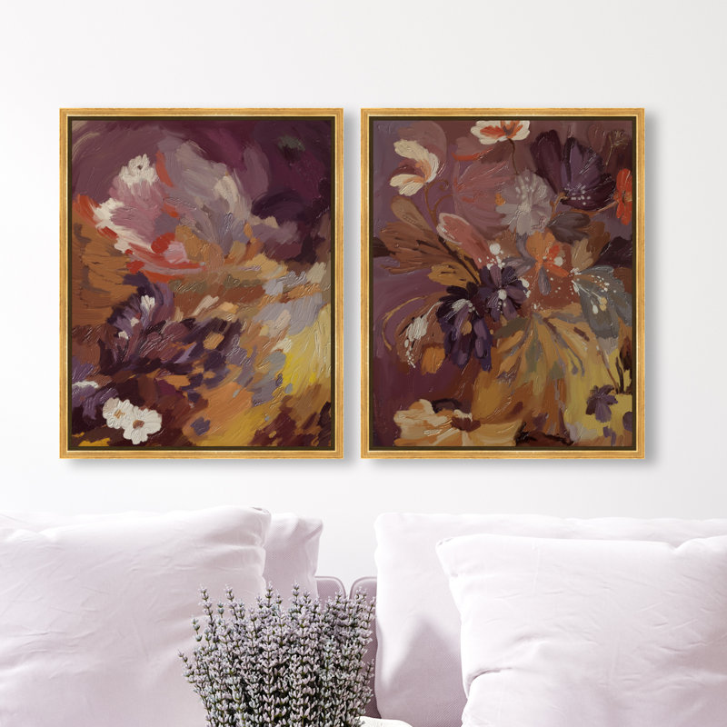Crimson garden Set Canvas Abstract Print by Oliver Gal, Black Frame, 16 x 20, 17"H x 21"W, Gold Floater Frame
