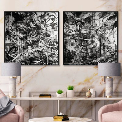 Graffiti noir et blanc - Ensemble de 2 collages carrés à formes abstraites