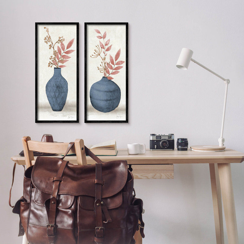 Ikebana Flower Vases Arrangement, ensemble de 2 giclées encadrées par Janet Tava, Giclée encadrée noir minuit