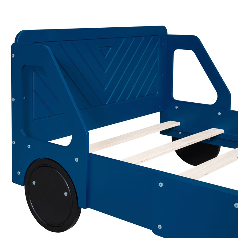 Lit plateforme simple avec roues bleues et structure solide - offre une base solide, une installation confortable et une expérience de sommeil