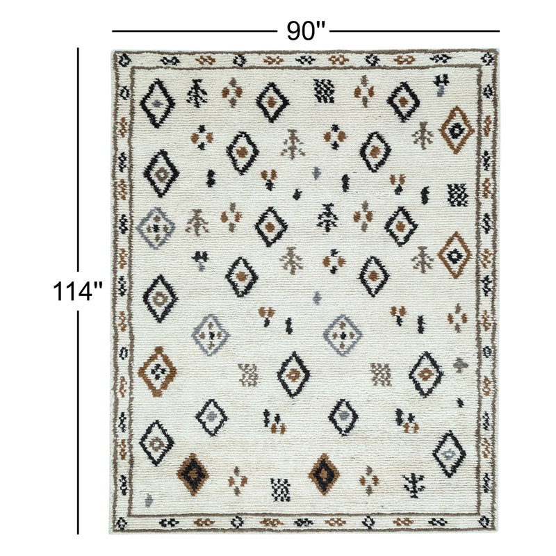 Rivah Hand Tufted Geometric Area Rug in Ivory/Brown/Black, Rectangle 7'6" x 9'6"