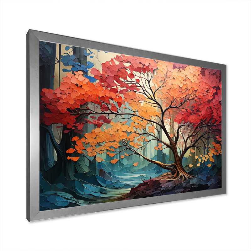 Expressionniste de l'arbre Raimbow I, Cadre simple argenté, H 12 po x l 20 po x P 1 po