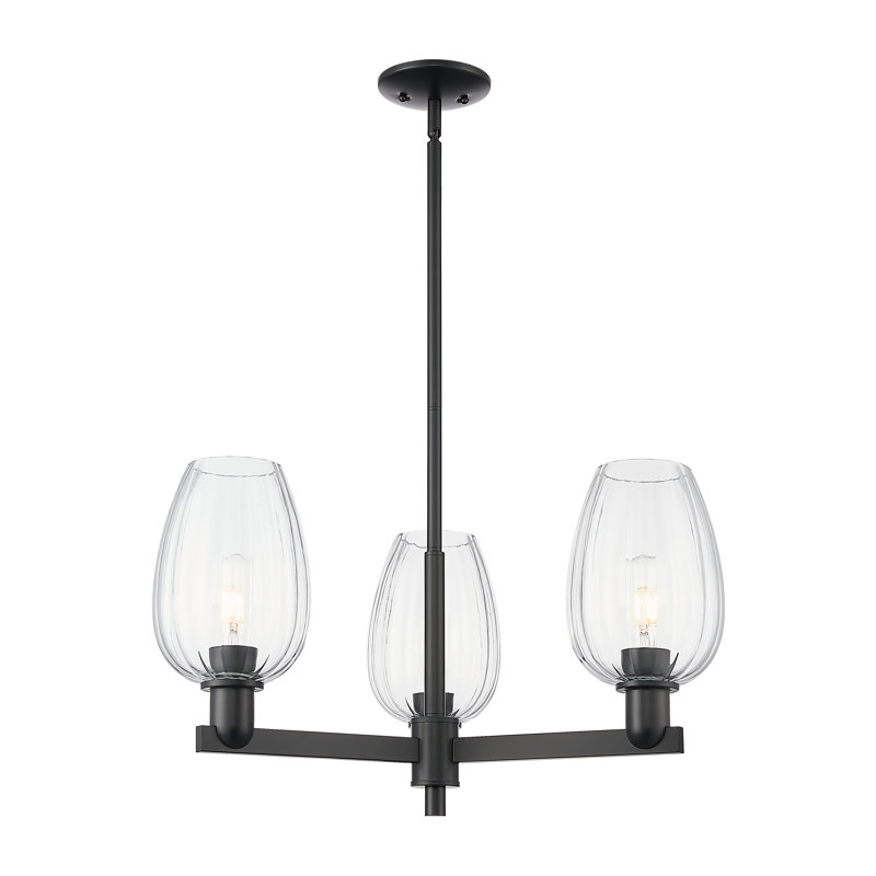 Hailsham - Lustre suspendu 3 lumières, Noir mat, Clair, Trois lumières