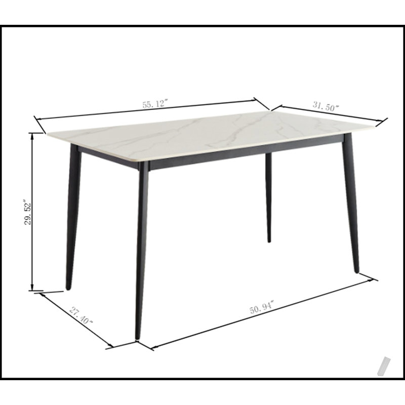 Stylish Rectangular White Porcelain Dining Table with Metal Legs, Perfect for Modern Kitchens and Dining Rooms, Seats up to 4 People(Table Only)