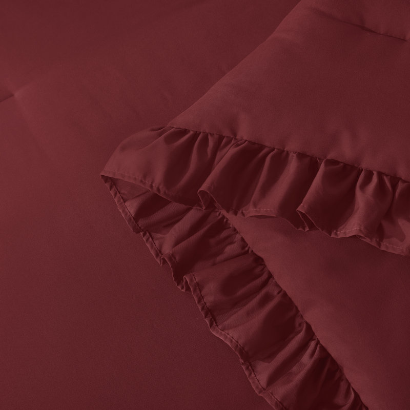 Andency Pink Comforter Set Full, 3 Pieces Lightweight Soft Rustic Pink Ruffle Comforter Women Girls, Solid Farmhouse Microfiber Bedding Comforter Set