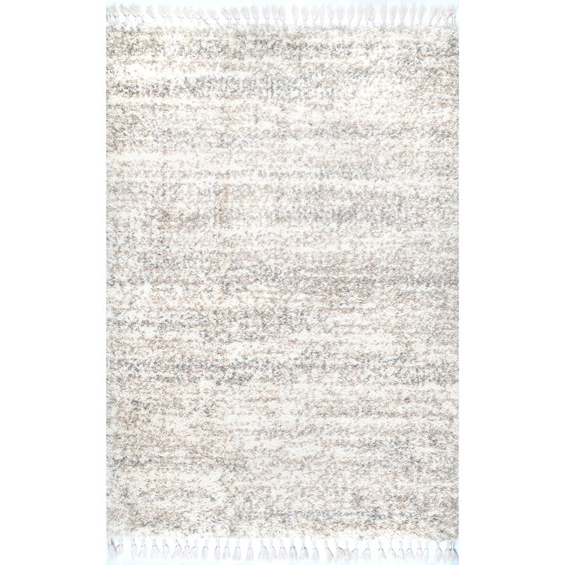 Makenna Performance Solid Shag Light Gray/Beige/Ivory Rug, Rectangle 12' x 15'5"