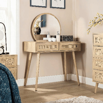 Anelise Rattan Dressing Table with Mirror
