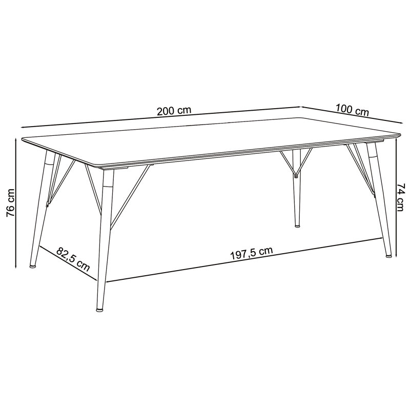 Loughguile Metal Base Dining Table, 100cm W x 200cm L