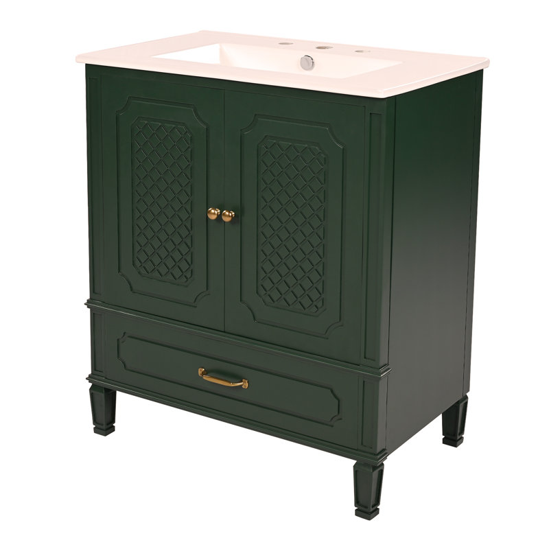 Meuble-lavabo 30 po avec lavabo style rétro, espace de rangement multifonctionnel, tablette de porte, porte à fermeture en douceur