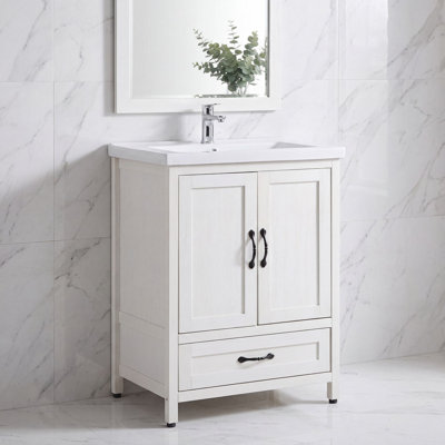 Freestanding Bathroom Vanity Cabinet with Adjustable Shelves, Double Door & Drawer, White Floor Storage for Bathroom