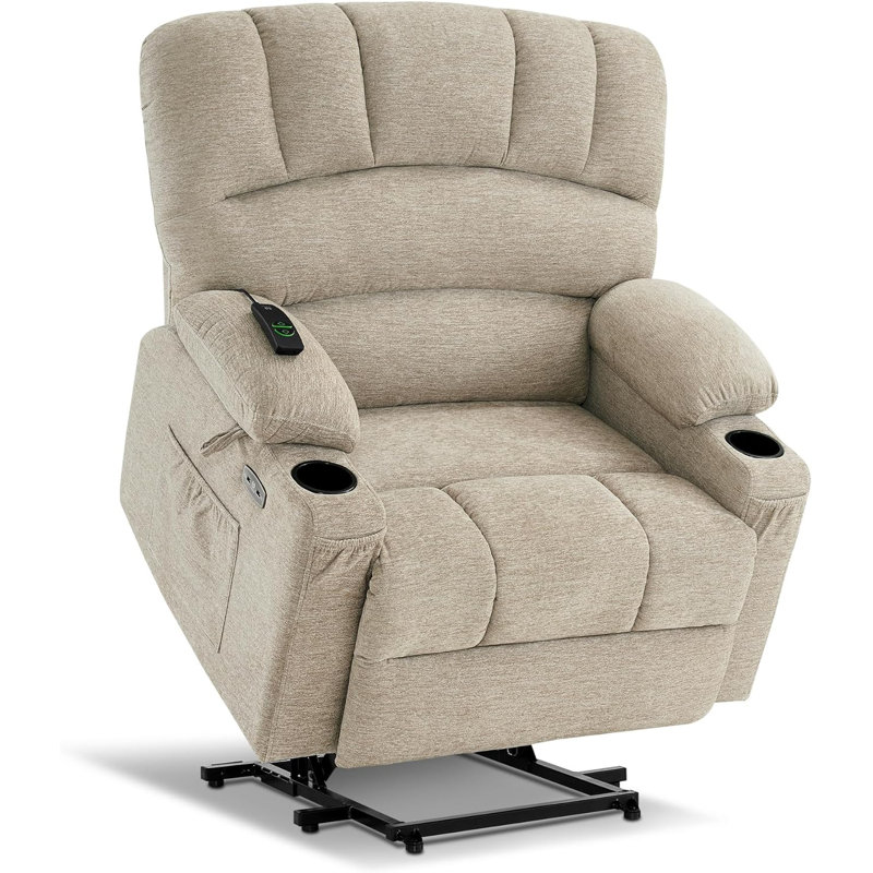 27.2'' Extra Wide Power Recliner Lift Chair with Massage and Heat, Fabric, Beige Polyester