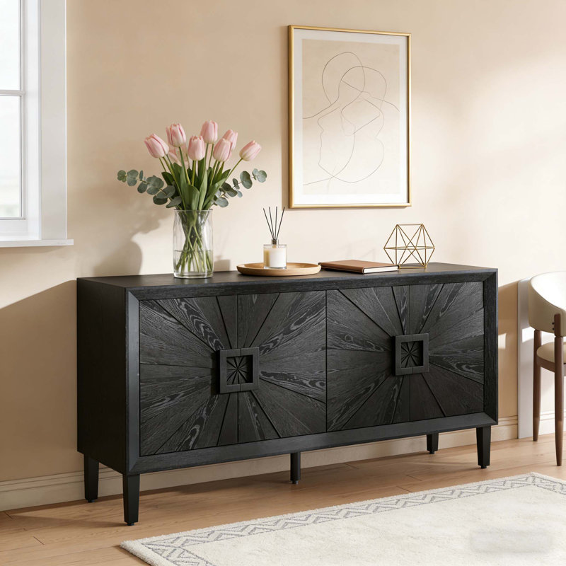 60'' Premium Rustic American Farmhouse Credenza, Black