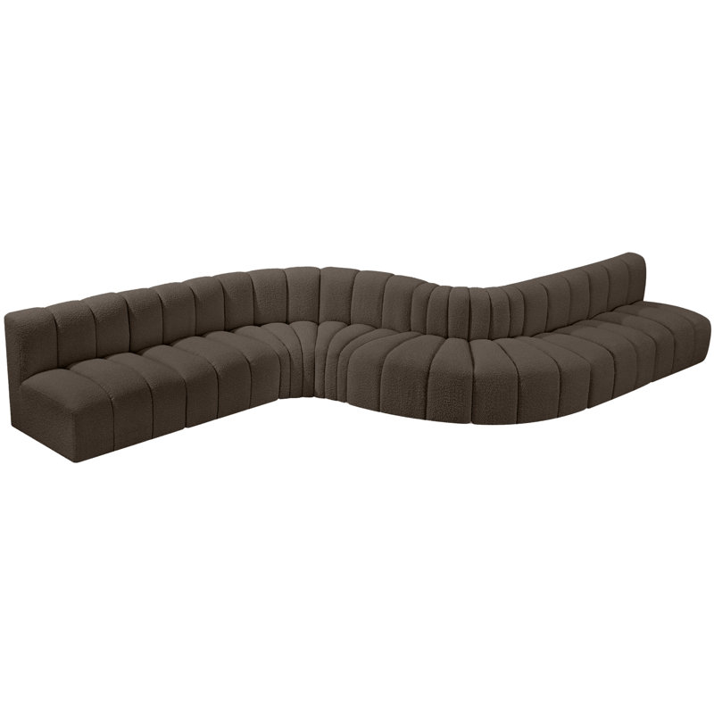 Hygerta Upholstered Curved Sectional Reversible, Brown Boucle Fabric