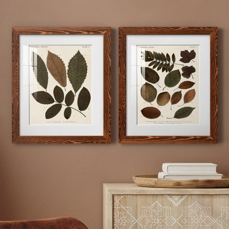 Feuilles d'automne I - ensemble de 2 reproductions d'art, H 20 po x l 17 po x P 1 po, Papier avec cadre érable, Blanc