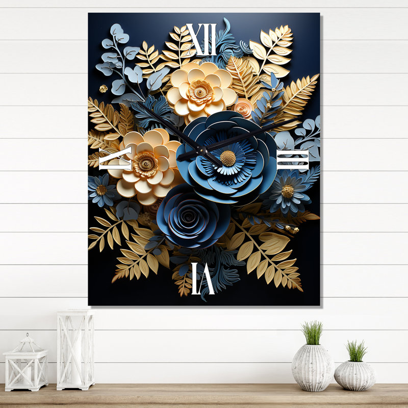 Blue Ferns Indigo Tranquility Papercut I - Horloges murales florales, Petit