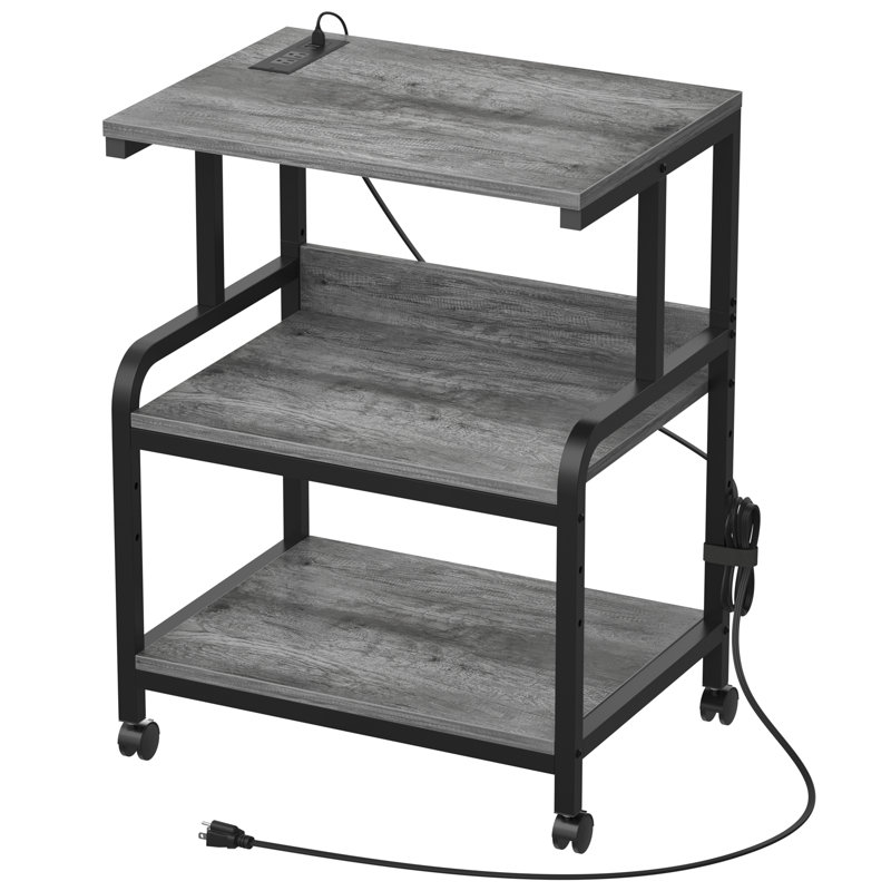 30.3'' H x 23.6'' W Printer Stand with Charging Station And Wheels, Grey Wood