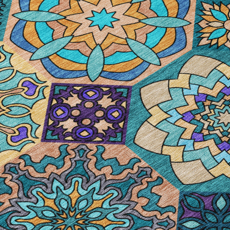 Machine Washable Indoor/Outdoor Chantille ACN2729 Americana Rug, Teal, 8' Round