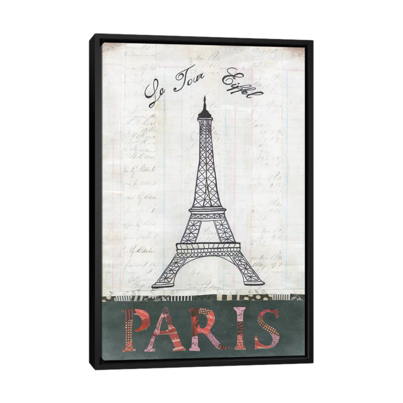 « la tour eiffel », impression sur toile tendue, H 60 po x l 40po x P 1,5 po, Toile avec cadre noir, Pas de tapis