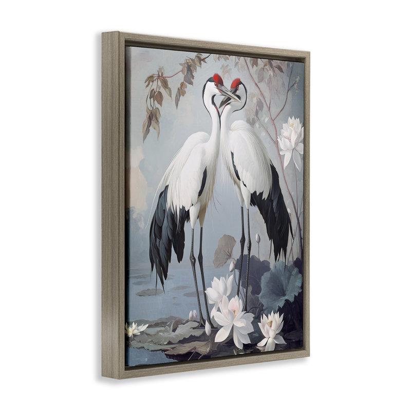 Cadre flottant Shore Line Magic Cranes, design par Steve Hunziker, H 21 po x l 17 po, Cadre flottant orme Montalcino