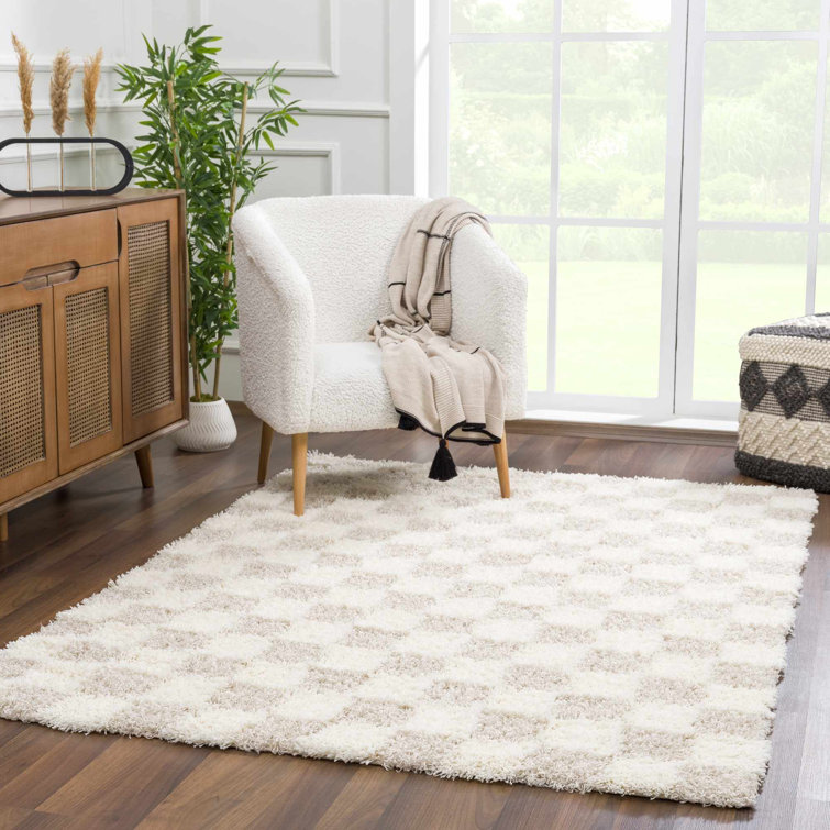 Atiran Checkered Shag Beige Area Rug