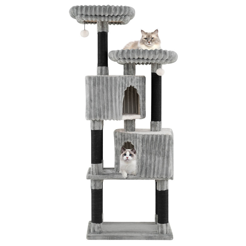 Large Multi-level Cat Tree with 2 Condos, 2 Perch Beds, Scratching Posts, Balls