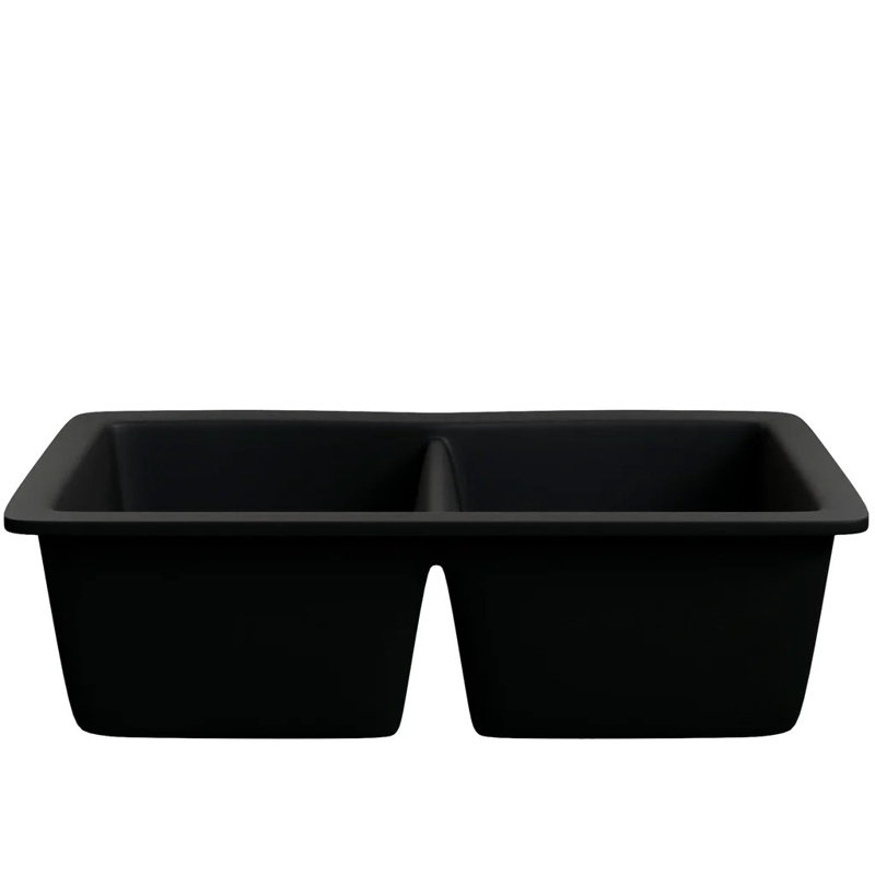 Double Bowl Undermount Granite Composite Kitchen Sink, Absolute Black