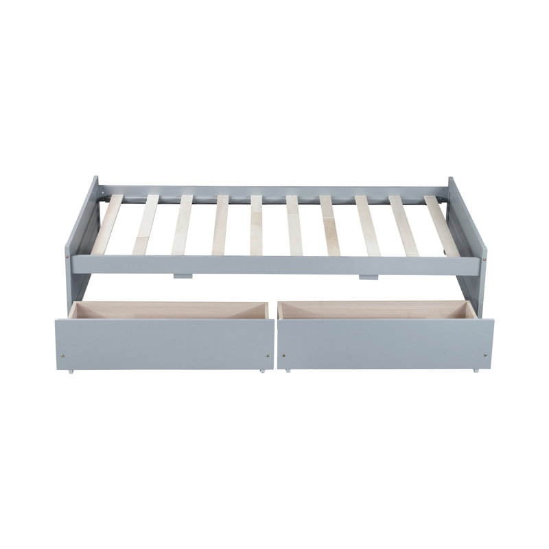 Wood Bed With Two Spacious Drawers Bedroom, Gray