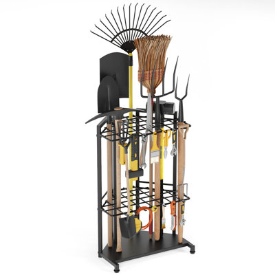 Garden Tool Organizer, Stores Up to 34 Long-handled and Cleaning Tools, 3-Tier Yard Tool Storage Rack