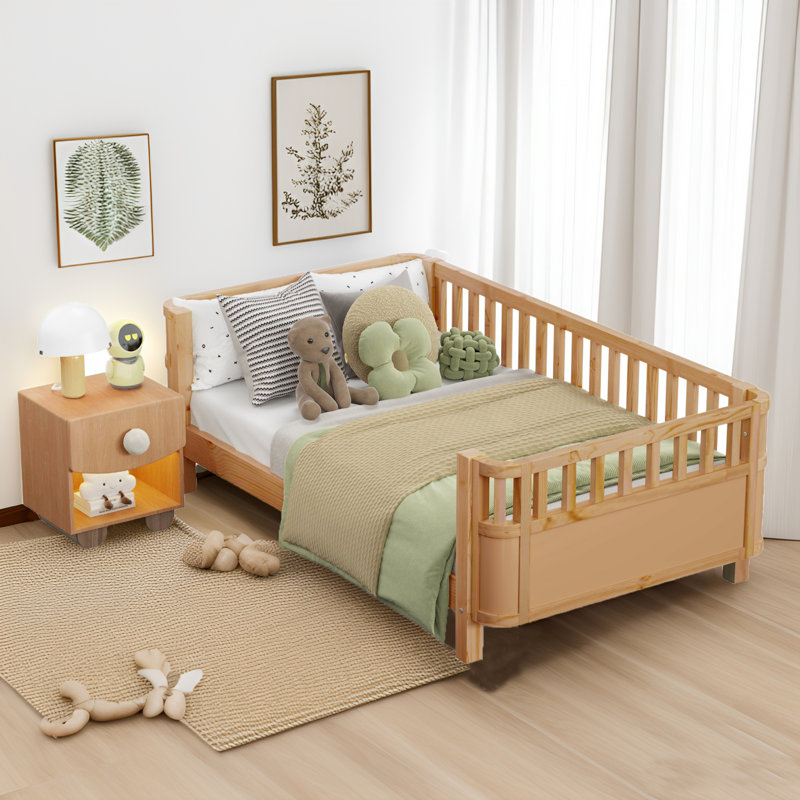 Wood Platform Bed with Rails, Full/Double, Natural