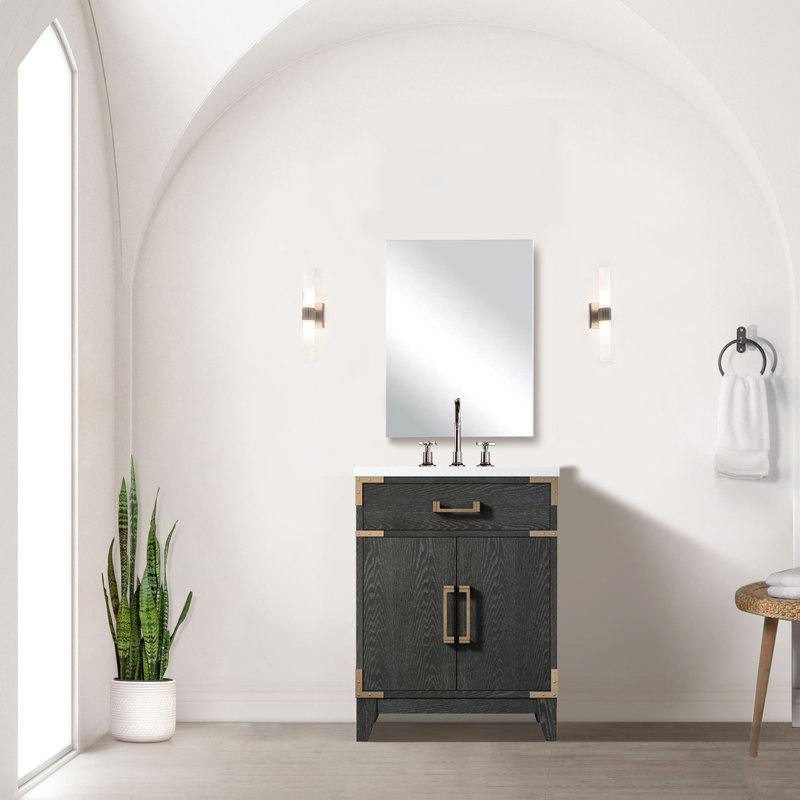 Meuble-lavabo en chêne noir l 24 po x P 18 po Miroir à fermeture douce, nombreuses options de rangement divulguées, Noir