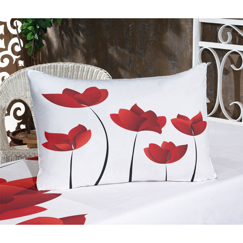 Drap-housse et coussin décoratif à motif floral Ambesonne, vermillon et blanc