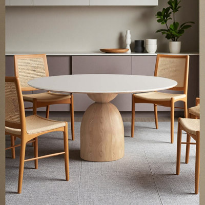 White round stone slab dining table