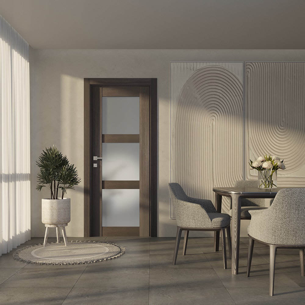 Avon 3 Lite DIY-FRIENDLY Solid Manufactured Wood And Glass Paneled Single Prehung Door Belldinni 