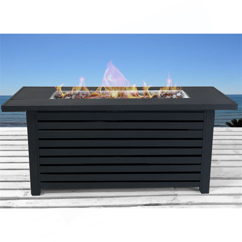 Table de foyer d'extérieur en acier au propane / gaz naturel avec couvercle, Noir