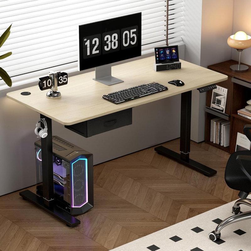 Alstead Adjustable Standing Desk, Black, 120cm W x 60cm D, Brown