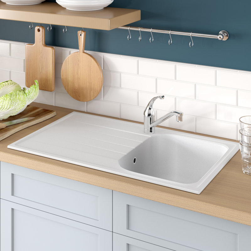 Amethyst Single Bowl Inset Kitchen Sink, Crystal White