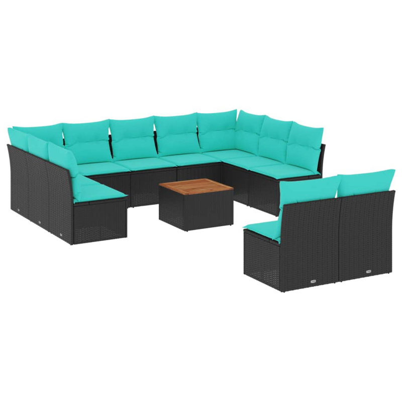  Ensemble de canapé de patio 12 pièces avec coussins en rotin de polyester noir